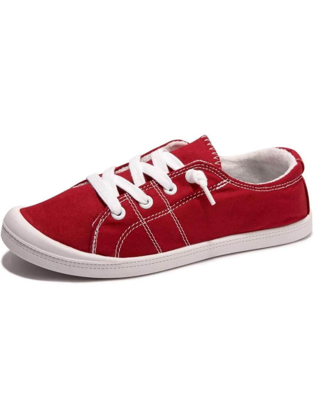 Women's Red Slip On Canvas Sneaker Low Top Casual Classic Comfort Walking Shoes